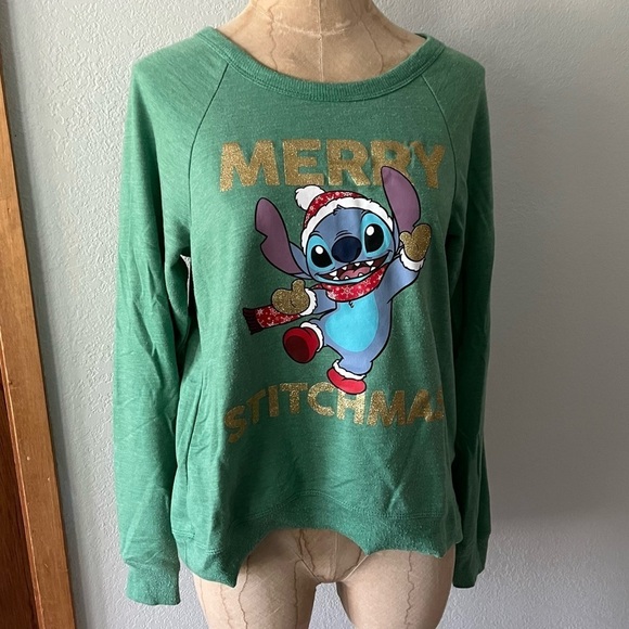 Disney Tops - MERRY STITCHMAS sz S Christmas Green Long Sleeve Tshirt Stitch